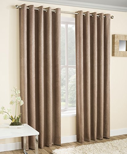 Enhanced Living Vogue Latte Natural 46 x 90 inch (117x229cm) Eyelet Thermal Noise reducing Dim Out Curtains for Bedroom and Living room