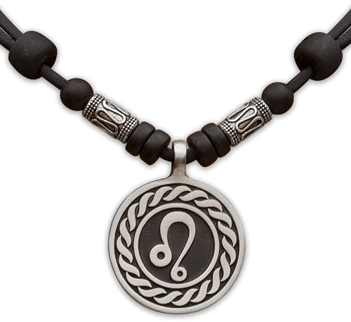 HANA LIMA 1 von 12 Sternzeichen Tierkreiszeichen an verstellbarer Lederkette mit Edelstahlperlen Horoskop Horoscope Halskette Surferkette