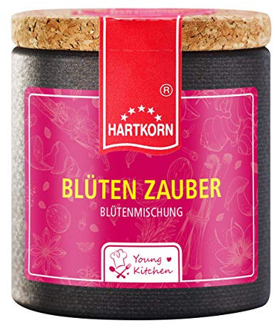 Blüten Zauber - 7 g essbare Blütenmischung in der Young Kitchen Pappwickeldose mit Korkdeckel von Hartkorn - wiederverschließbar und wiederbefüllbar