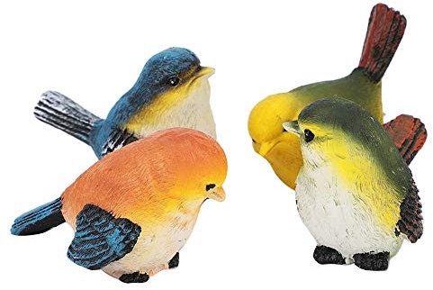 DeWin Oiseaux en Résine - Décoration Animaux Figurine pour Pelouse, Jardin et Cour - 4 Pcs Ornements