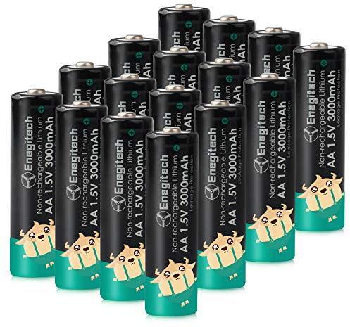 Enegitech Lot de 16 piles AA au lithium, 1,5 V, double A, piles jetables pour caméra de sécurité Blink, système d'alarme, lampe de poche, télécommande