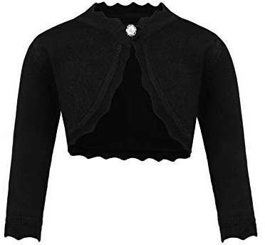 trudge Girls Bolero Cardigan Children Long Sleeve Knitted One Button Shrug Kids for Wedding Party Black 140 Age 8-9