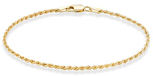 Miabella 18K Gold Plated 925 Sterling Silver Italian 2mm, 3mm Diamond-Cut Braided Rope Chain Anklet Ankle Bracelet for Women, 925 Made in Italy (width 2mm, Length 10 Inches)