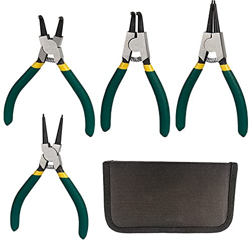 Gobesty Pinze per anelli elastici, 4 pinze per anelli elastici Set pinze per anelli elastici Manici antiscivolo da 125 mm Pinze per anelli, pinze per anelli elastici dritti interni esterni