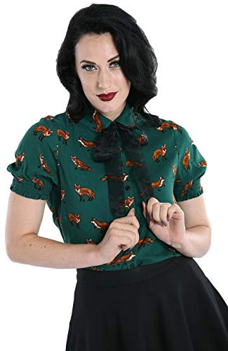 Hell Bunny Blusa Vixey Zorro Vintage Retro - Verde (XS)