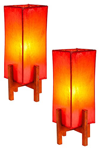 2er Set Orientalische Tischlampe Janka 30cm Lederlampe Quadratisch Lampe | Marokkanische kleine Tischlampen aus Metall, Lampenschirm aus Leder | Orientalische Dekoration aus Marokko, Farbe Rot