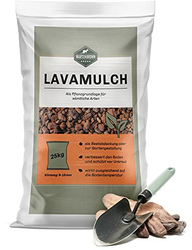 Martenbrown® Lavamulch 25 kg | Lavagranulat 8-16 mm, rot | Pflanzgranulat zur Beetabdeckung | Lavastein für Garten und Teich, leicht