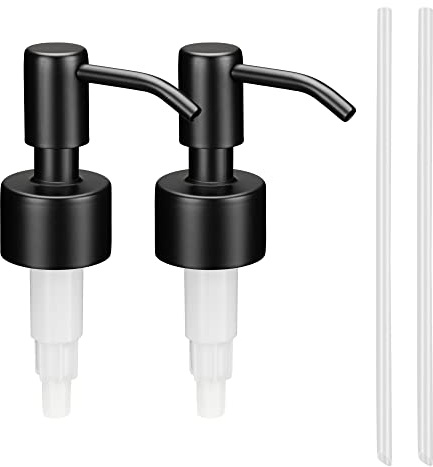 Navaris Seifenpumpe Dosierpumpe Pumpe aus Edelstahl - 2x Pumpkopf Aufsatz Pumpspender für Flaschen Glas - Seifenspenderaufsatz Set für Spender - Schwarz
