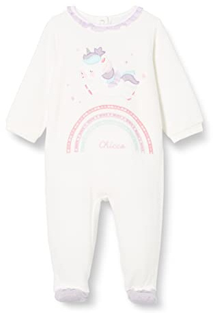Chicco Selezione Unicorno, Tutina unicorno in ciniglia con piedino Bambine e ragazze, Bianco, 0 mesi, Designed in Italy