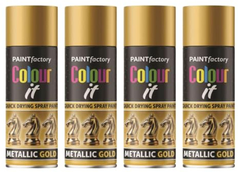 SDMAX 4 x Metallic Gold Spray Paint 200 ML Multipurpose Use Spray For Metal, Wooden Furniture, Interior And Exterior Decoration, Long-Lasting, Shimmering Finish