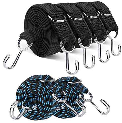 SHANGPINYOU Bungee-Bungee mit Haken, 4 Stück, 2 m lange Gepäckgurte, 2 Stück 1 m Gummiseil mit Metallhaken, flache Gummi-Spannseile, extra starke Spanngurte, Expander für Fahrrad, Motorrad, Auto, Camp