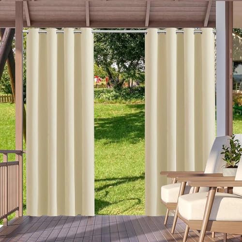 HUAXIQUE Tenda da esterno per giardino Opache Tenda da Sole Con Anelli Anti-UV Protezione Solare Completa Tende per Balcone Terrazzo e Pergola Beige L132XA213cm
