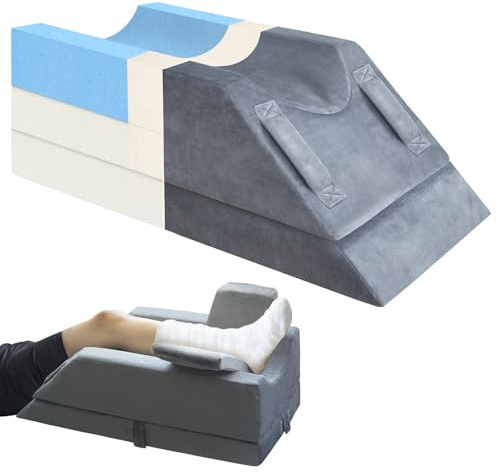 KingPavonini 4-Height Adjustable Leg Elevation Pillows for After Surgery, Injuries, or Rest, Memory Foam Leg Pillows for Sleeping with 3 Handles and Insert Pad, Washable Velvet Cover