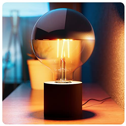 SSC-LUXon NAMBI Tischleuchte schwarz E27 Kopfspiegel LED warmweiß Kabel | Design-Tischleuchte schwarz mit E27 Spiegelkopf-LED - blendfrei & warmweiß, ideal für Schreibtisch & Sideboard, 1,9m Kabel