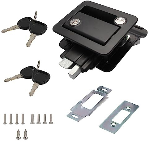 Serrure de porte de caravane pour camping-car - Épaisseur 35-40 cm - Verrouillage à palette - Poignée avec clés - Noir