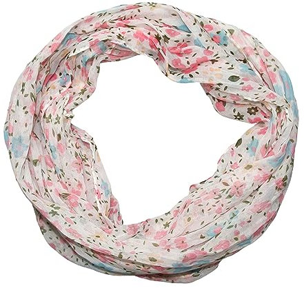 beybey® Damen Seide Loop Schal mit Blumenmuster - wunderschön und fein - Seidenschal - Loop Schal Damen - Schlauchschal Damen (LUX1 white)