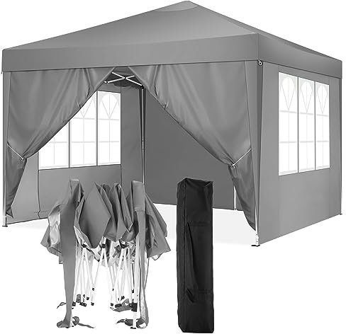 COBIZI Pavillon 3x3 Faltpavillon Wasserdicht Stabil Winterfest Faltbar Partyzelt mit 4 Seitenteilen Pop up Gartenpavillon UV Schutz 50+ Höhenverstellbar für Strand Hochzeit Camping, Grau