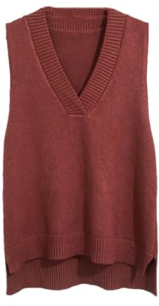 Tdvcpmkk - Maglione da donna con scollo a V, stile retrò, lavorato a maglia, senza maniche, a vestibilità sciolta, a maniche corte, casual, bordeaux