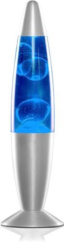 CELLUSTOP Magma Rakete Lavalampe Rakete – Dekorative Lampe zum Aufstellen – Lieferung mit 2 Leuchtmittel R39 inklusive – Schalter – 25 Watt – 34 cm – Glas und Aluminium – Blau