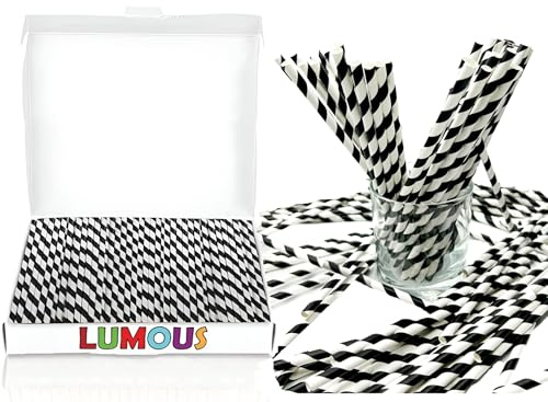JANNGII Paper Straws, 150 Pack Paper Drinking Straws Bio-Degradable Drinking Paper Straws Wedding Party, Party Straws, Restaurant, Juice Drinking Straws (150 Pcs Black & White Stripes)