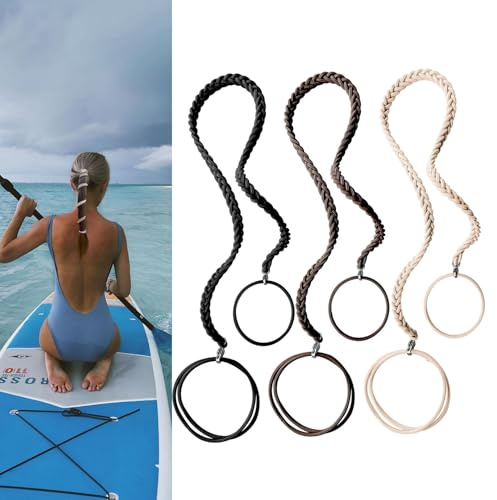 Spiral Hair Tie Sprots Ponytail Holders, 3 Packs 16 Elastic Braided Hair Ties No Damage, Pony Tail Wrap for Long Hair for Gym, Swimming, Diving Black Blonde Brown
