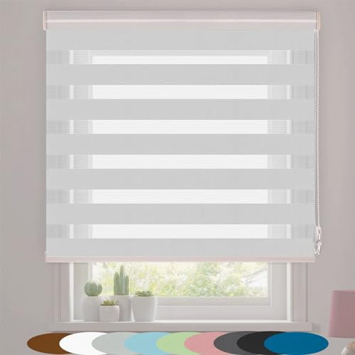 Duo Rollos für Fenster Und Tür 110 x 155 cm Sichtschutz Und Sonnenschutz Sonnenschutzrollo Zebrarollo Seitenzugrollo Bequeme Montage für Fenster & Balkontür, Hellgrau
