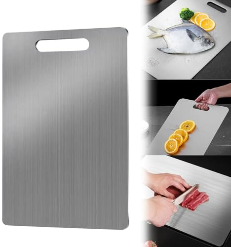 Titanium Cutting Board, Schneidebrett aus Titan, 34CM×23CM Schneidebrettstein Edelstahl, Doppelseitiges Lebensmittel Grade Schneidebrett, Heimküche Notwendig
