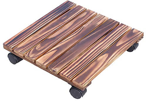 Agashi Carrello Portapiante, Carrello Portafiori in Legno con Rotelle Bloccabili, per Interni Giardino Casa All'Aperto/Square/50X50Cm