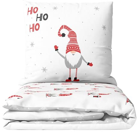 MTOnlinehandel Wichtel Biber Bettwäsche 135x200 + 80x80 cm – Weihnachten Design, 100% Baumwolle, Öko-Tex Zertifiziert, Reißverschluss – kuschelig & warm Winter Bettwäsche für Kinder & Erwachsene