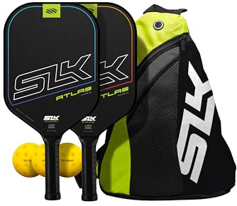 Selkirk Sport SLK Atlas Max Pickleball Paddles Set of 2 | Raw Carbon Fiber Face & Rev-Control Polymer Core | Complete Pickleball Set with 2 Pickle Ball Rackets, 3 Hybrid+ Balls, and SLK Sling Bag