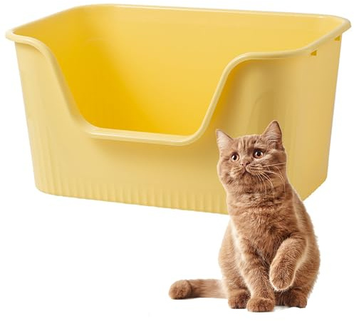 Vealind Offen Katzenklo XL, Katzentoilette Hoher Rand, 55x40x26cm Groß Katzenklo, katzentoiletten Einfach Zu Reinigendes Hygienische Katzentoilette Aus Kunststoff, Cat Litter Box (gelb)