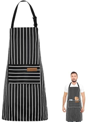 DDUP Adjustable Apron Unisex Aprons with Double Pocket, Cooking Baking Apron Kitchen Chef Aprons for Women Men,Home Kitchen Butchers BBQ Restaurant Coffee House (BLACK)