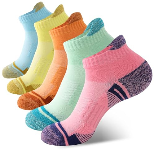 AVAYUU Damsneakers strumpor vadderade anti-bubblor bomull ventilerande sportstrumpor korta ankelstrumpor löpstrumpor med hälflik 5 par 36–41 färgglada, färgglad, 36-41 EU