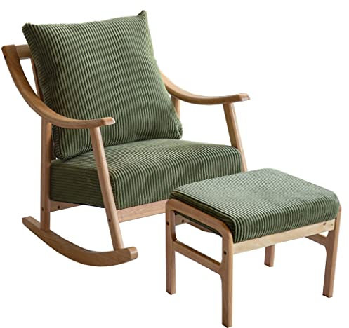 WOTZOV Neuer bequemer Relax-Schaukelstuhl mit Fußstützen-Design, Schaukel-Stillstühle, gestreifter Stoffbezug, verschleißfest, waschbar, geeignet für das Wohnzimmer au,Grün