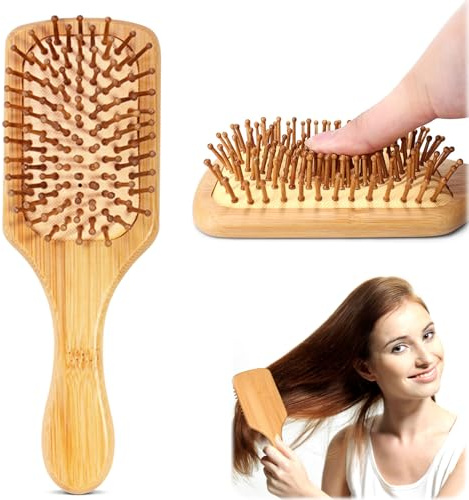 Brosses à cheveux 100 % bambou - Poils en bambou naturel - Brosse à cheveux démêlante en bois pour massage du cuir chevelu - Pour femmes, hommes et enfants - Réduit la casse, les frisottis et les