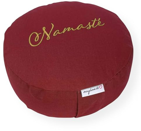 maylow Yoga mit Herz® Hochwertige Meditationskissen Yogakissen Stickerei Namasté Bezug waschbar Innenkissen Buchweizenschalen Ø33 cm H:15cm (Personalisierung nach Wunsch)