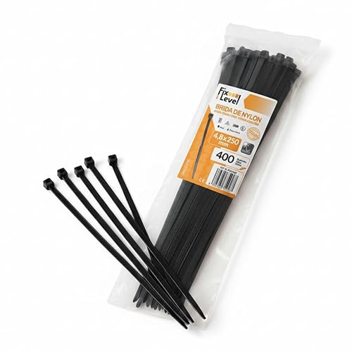 Set De Bridas Negras - Fix Level - Bridas De Plastico Muy Resistentes - Abrazaderas Plastico Para Sujetar Cables Y Esconder Cables - Organizador De Cables Y Sujeta Cables 4,8 X 250/400 Unidades