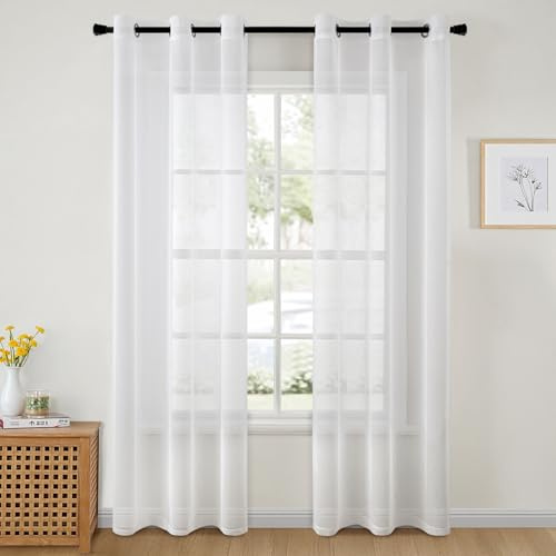 MIULEE Voile Vorhang mit Ösen transparent 102x225 cm 2er Set Weiß | Transparente leichte Voile Gardine als Ösenschal für Wohnzimmer und Schlafzimmer, lichtdurchlässig, luftig, dekorativ