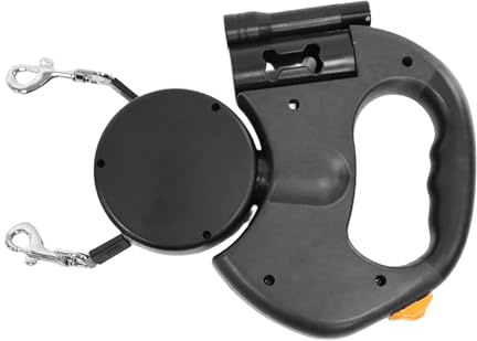 Correa Retráctil para Mascotas Correa Retráctil Doble Perro 20x19x4cm Cuerda 360° Rotatoria Reflectante Luz Nocturna 50 Lbs Resistencia Control Botón Frenado Paseos Senderismo Viajes
