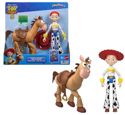 Mattel Disney and Pixar Toy Story 5 Playscale Posable 7 Inch Action Figures 2 Pack, Jessie & Bullseye, Removable Cowboy Hat