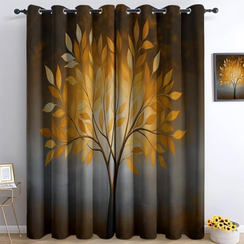 Générique Rideau Occultant Peinture À l'huile Arbre Feuillu L 91.5 X H 214 cm, Occultants Polyester Rideaux Salon Moderne Gris Foncé Rideaux De Cuisine À Oeillets