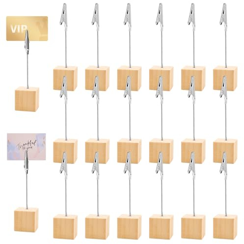 20 Packs Portafotos Pinzas, Soporte para Fotos, Base de Madera, Foto Titular Memo Clip y Carpetas de Mensajes, Portafotos, Clip para Notas y Mensajes, Para Bodas, Oficina, Fiestas y Hogar