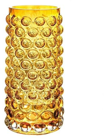 Unique Large Bubble Gold Glass Cylinder Vase-11 inch Tall, Flower Ribbed Vase for Living Room, Bedroom, Dinning Table, Office, Wedding, Table, Centerpieces.