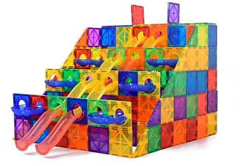 MaggiMinds - Tuiles magnétiques Circuit à billes - Jeux de construction - Blocs magnétiques - Jouets pour enfants (Multicolore, 102 pièces)