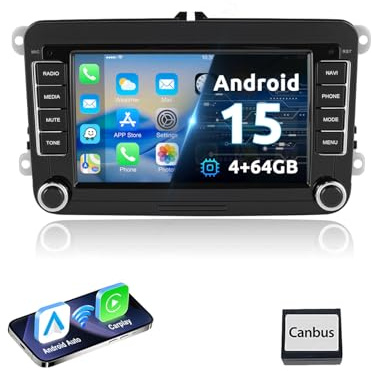 ESSGOO Android15 4+64G Wireless CarPlay and Android Auto Car Stereo Radio Head Unit For VW Polo Caddy Golf 5 6 Passat Seat RCD330, 2Din Bluetooth Radio mit 7 Inch Touch screen FM RDS GPS WiFi Navi