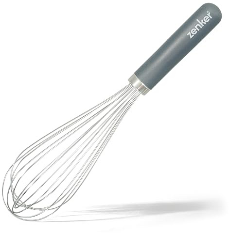 Zenker Stainless Steel Egg Whisk with Rounded Plastic Handle | for Comfort and Firm Grip, Wire Balloon Head for Baking and Whipping Cream, Rust Resistant, Grey, 30x7x7cm