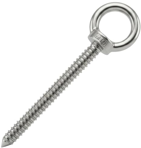 Lumonic Vite con occhiello in acciaio inox V2A con filettatura in legno, M10 x 100 mm, fissaggio a travi/pali in legno, vite ad anello per tenda da sole, amaca, altalena e catene
