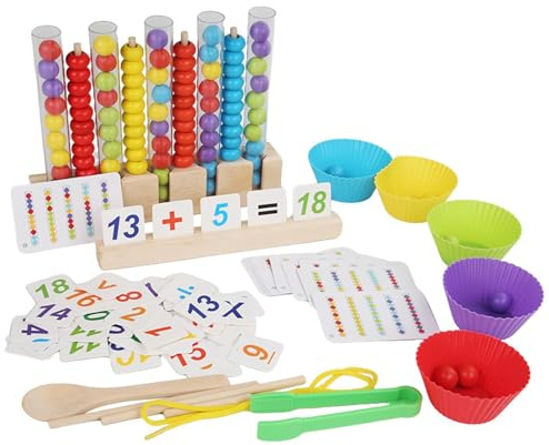 Träleksak – trådspel med bollar, räkning och färgsorterade leksaker för matematik, förskola, finmotorik