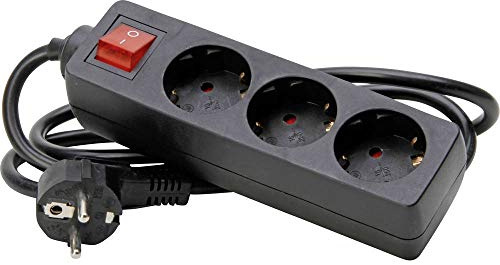 Kopp Steckdosenleiste 3-Fach mit Schalter, mit 45° gedrehten Steckdosentöpfen , mit erhöhtem Berührungsschutz, mit 1,4m Zuleitung H05VV-F3G1,5mm², 16A, 250V, Farbe schwarz, 129715009