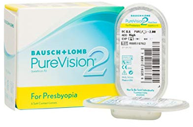 Bausch + Lomb PureVision 2 for Presbyopia Monatslinsen, sehr dünne Gleitsicht-Kontaktlinsen, weich, 6 Stück BC 8.6 mm / DIA 14 / 2.5 Dioptrien / ADD High